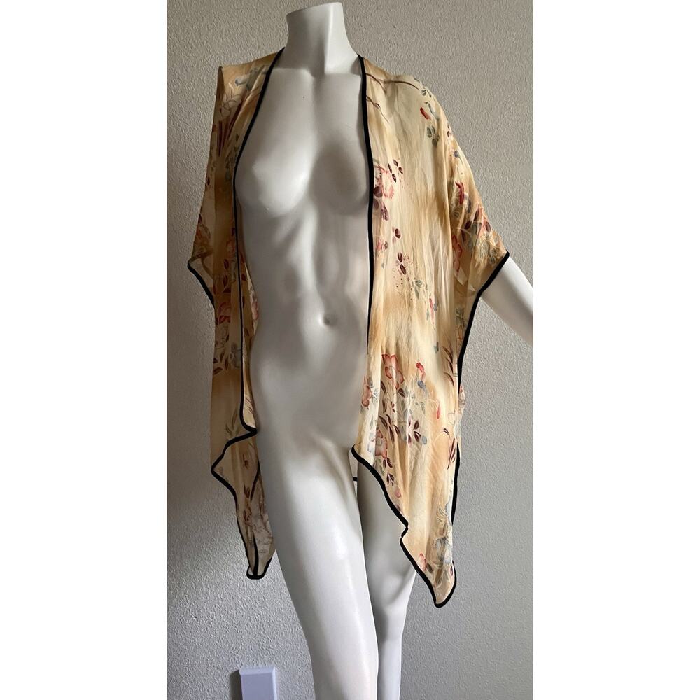 VTG CITRON Santa Monica 100% Silk Floral Open Front Kimono Cardigan Cover Up XS - Picture 8 of 16